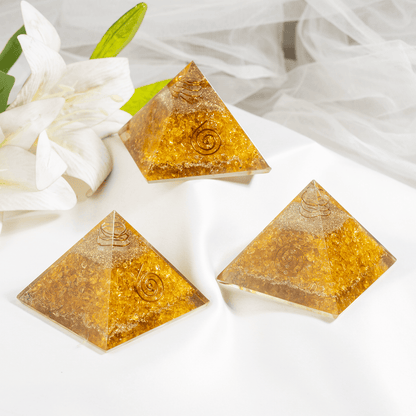 Citrine Orgone Pyramid, Crystal Energy Pyramid  DestGlow