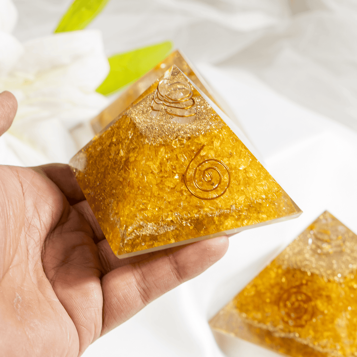 Citrine Orgone Pyramid, Crystal Energy Pyramid  DestGlow