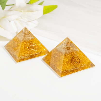 Citrine Orgone Pyramid, Crystal Energy Pyramid  DestGlow