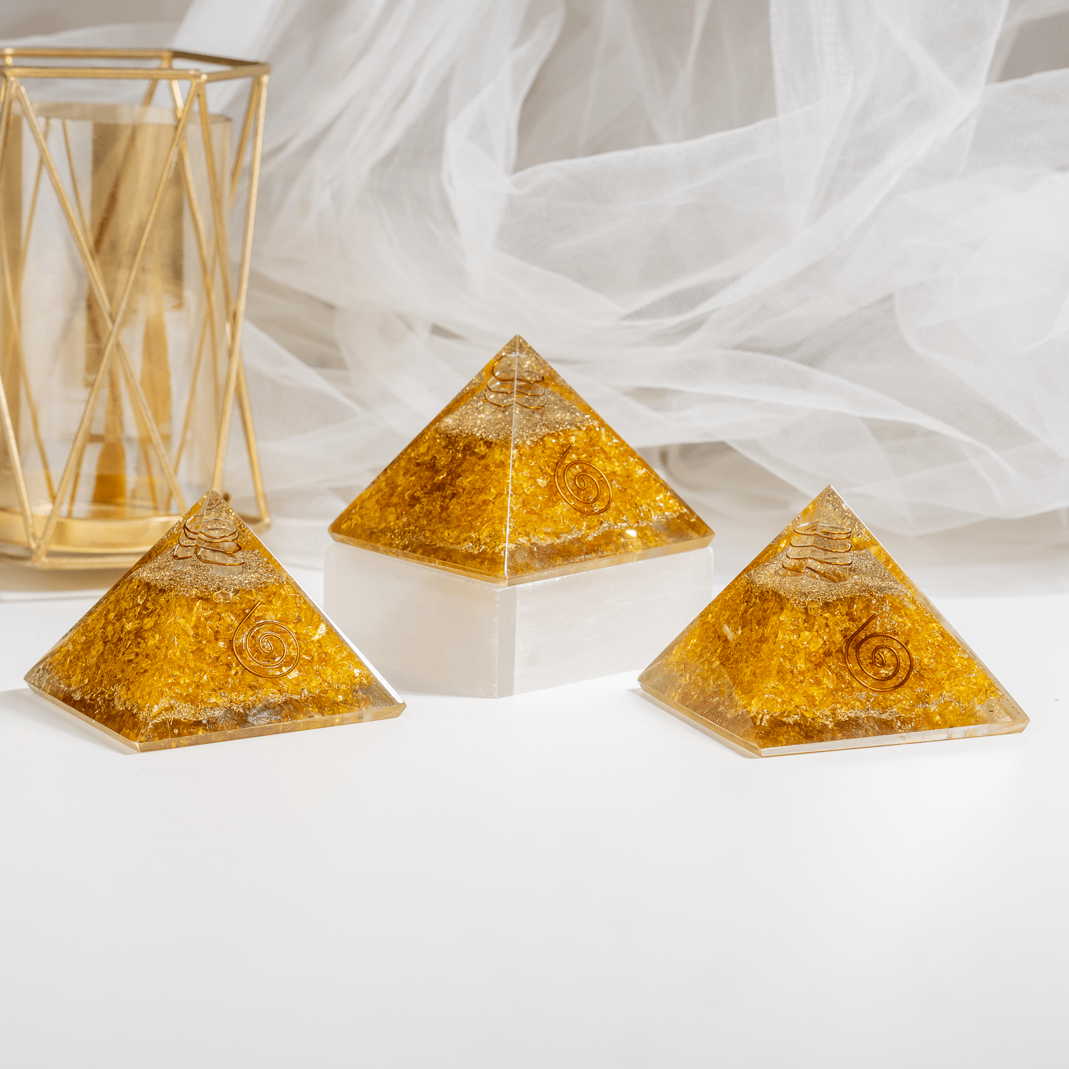 Citrine Orgone Pyramid, Crystal Energy Pyramid  DestGlow