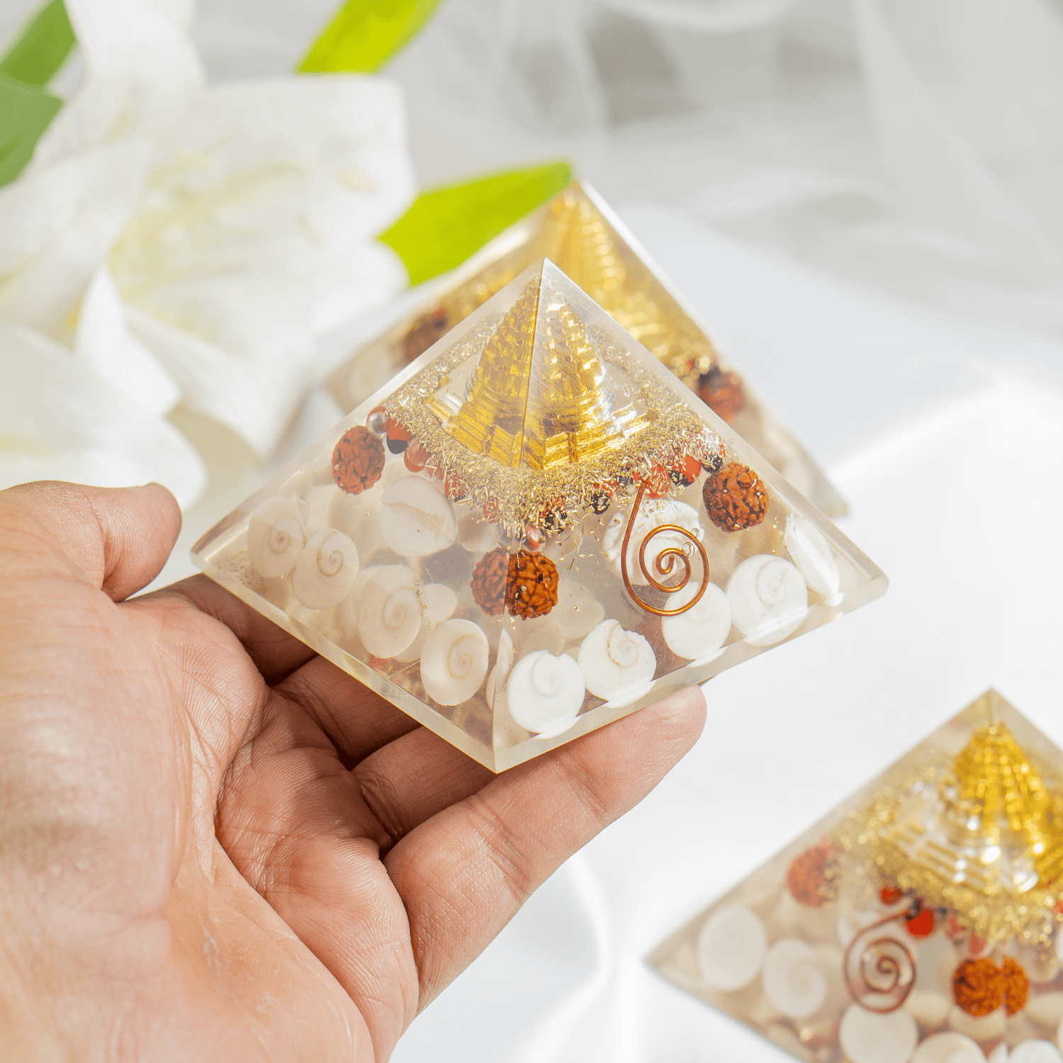 Gomti Chakra Orgone Pyramid, Healing Crystal Pyramid.  DestGlow
