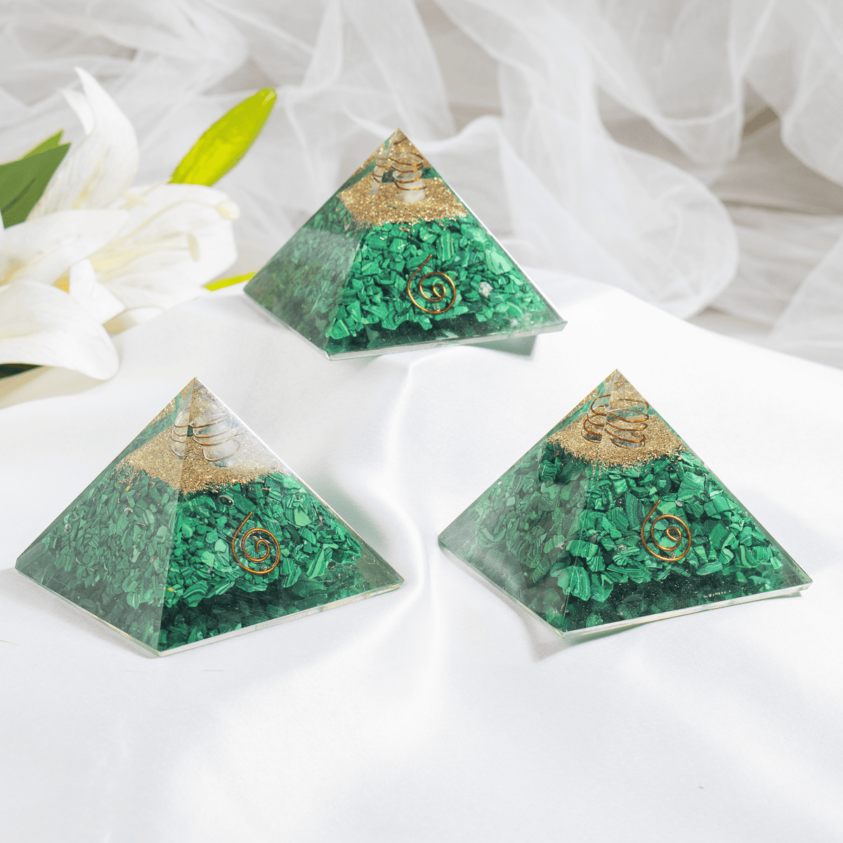 Malachite Orgone Pyramid, Crystal Energy Pyramid  DestGlow