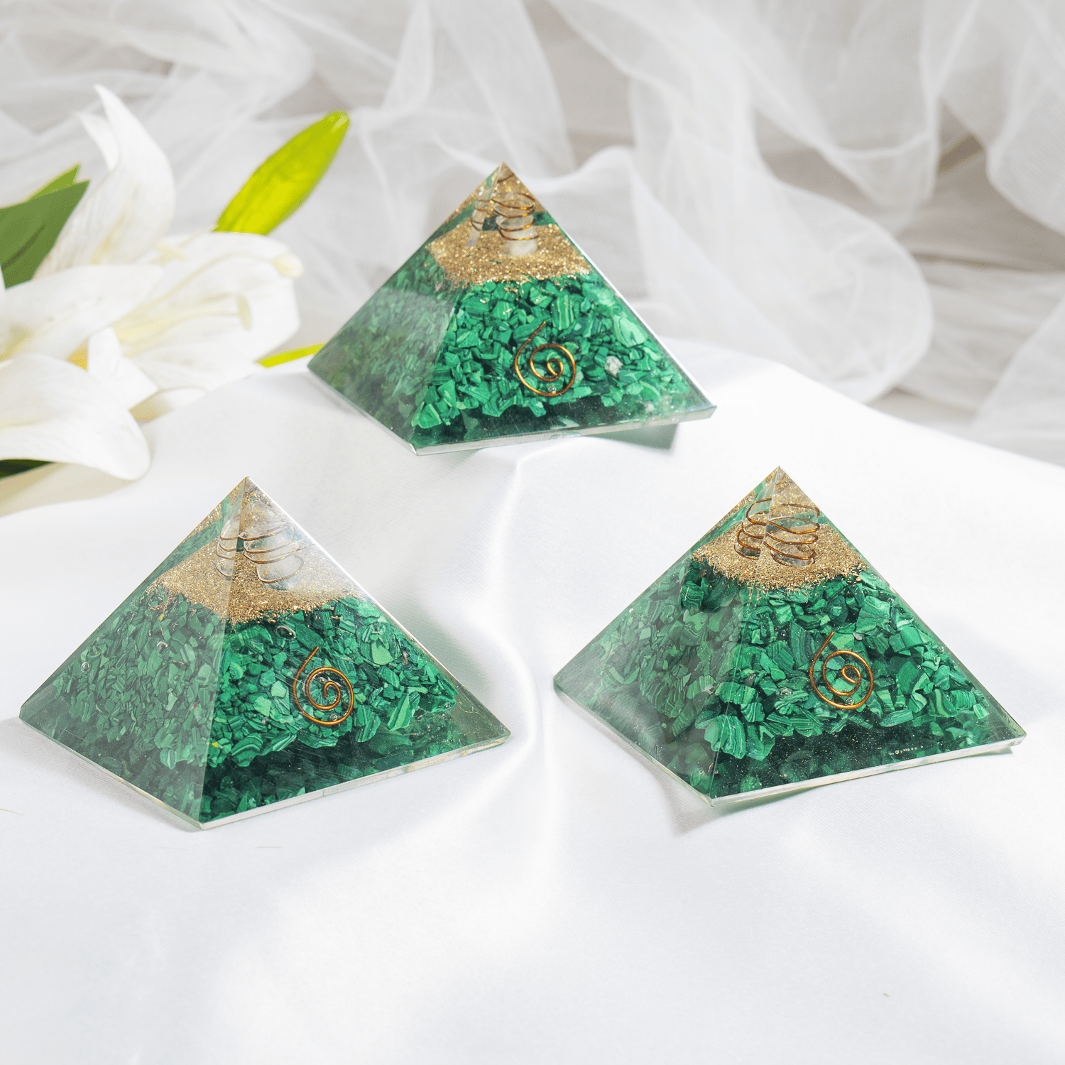 Malachite Orgone Pyramid, Crystal Energy Pyramid  DestGlow