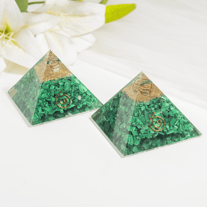 Malachite Orgone Pyramid, Crystal Energy Pyramid  DestGlow