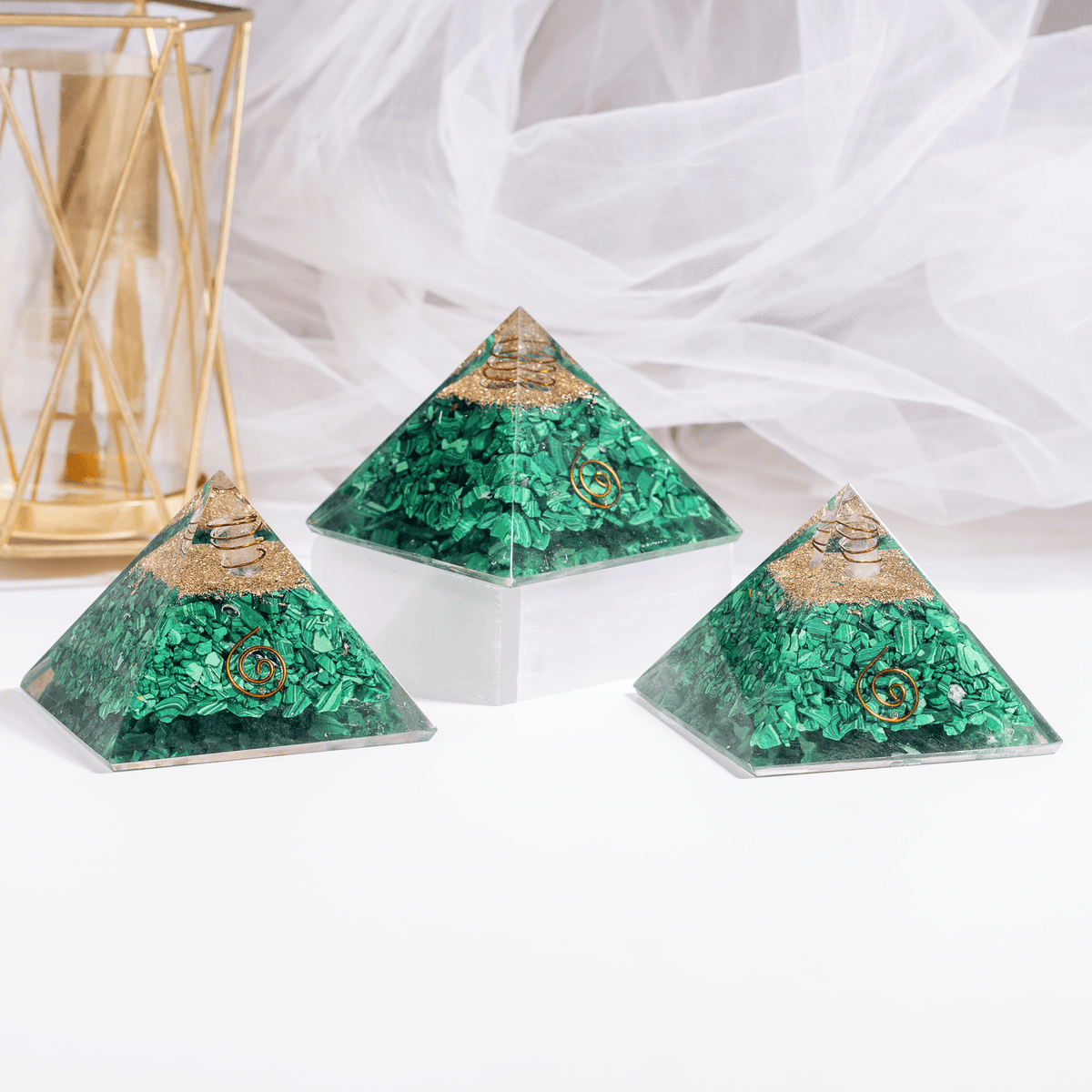 Malachite Orgone Pyramid, Crystal Energy Pyramid  DestGlow