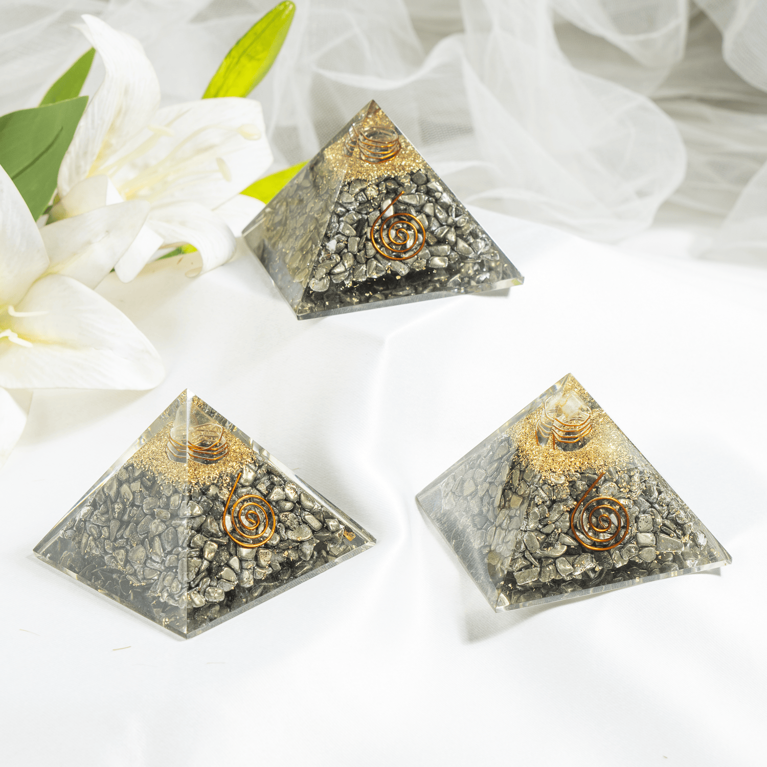 Pyrite Orgone Pyramid, Healing Crystal Gemstone Pyramid  DestGlow