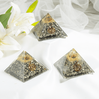 Pyrite Orgone Pyramid, Healing Crystal Gemstone Pyramid  DestGlow