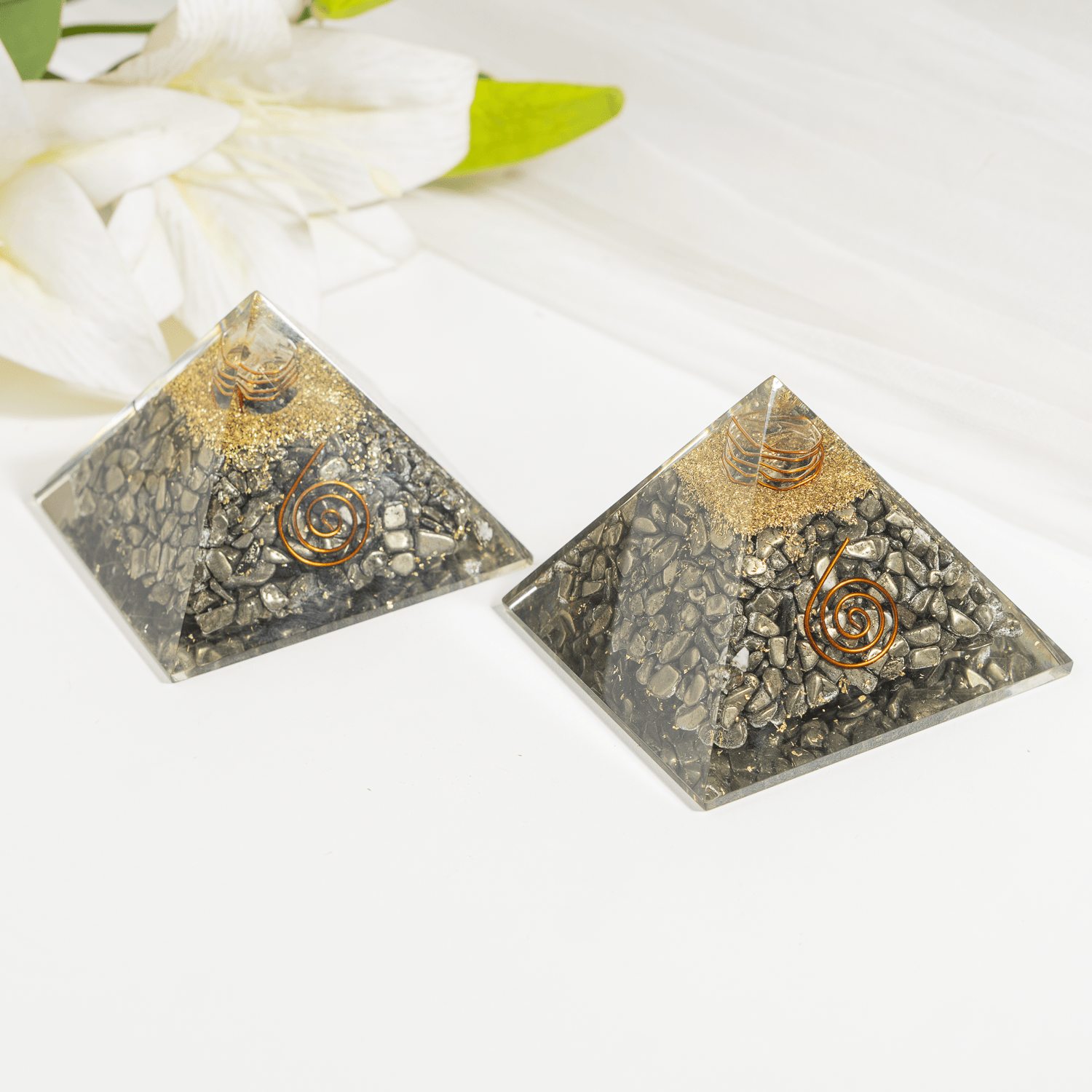 Pyrite Orgone Pyramid, Healing Crystal Gemstone Pyramid  DestGlow