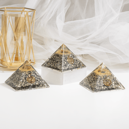 Pyrite Orgone Pyramid, Healing Crystal Gemstone Pyramid  DestGlow
