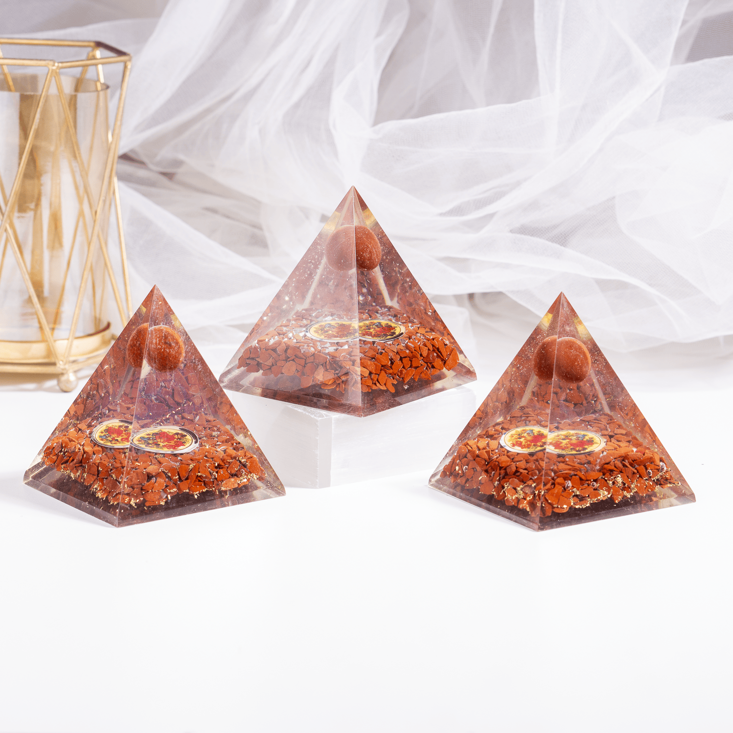 Red Jasper Orgone Pyramid, Crystal Energy Pyramid  DestGlow