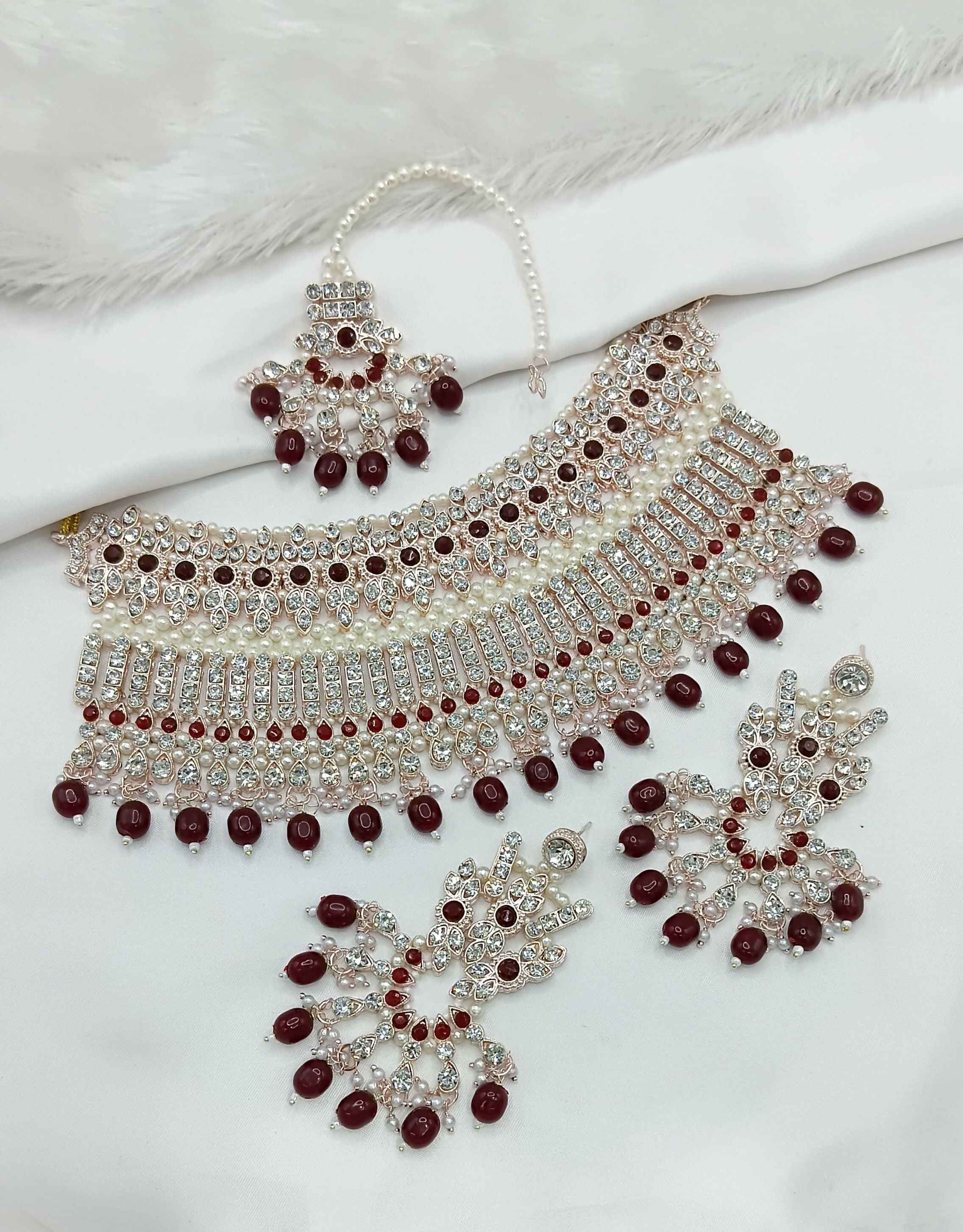 Joban Fashion Maroon Stone Work Necklace Set