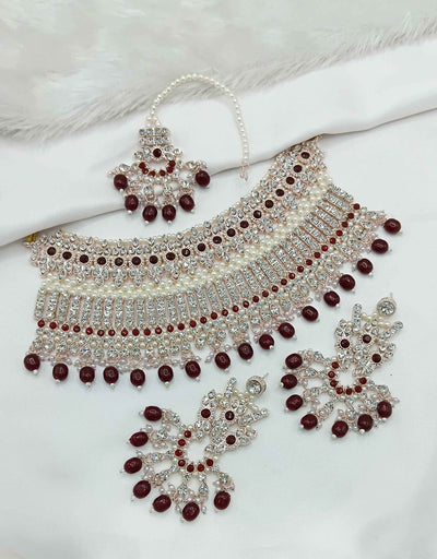 Joban Fashion Maroon Stone Work Necklace Set