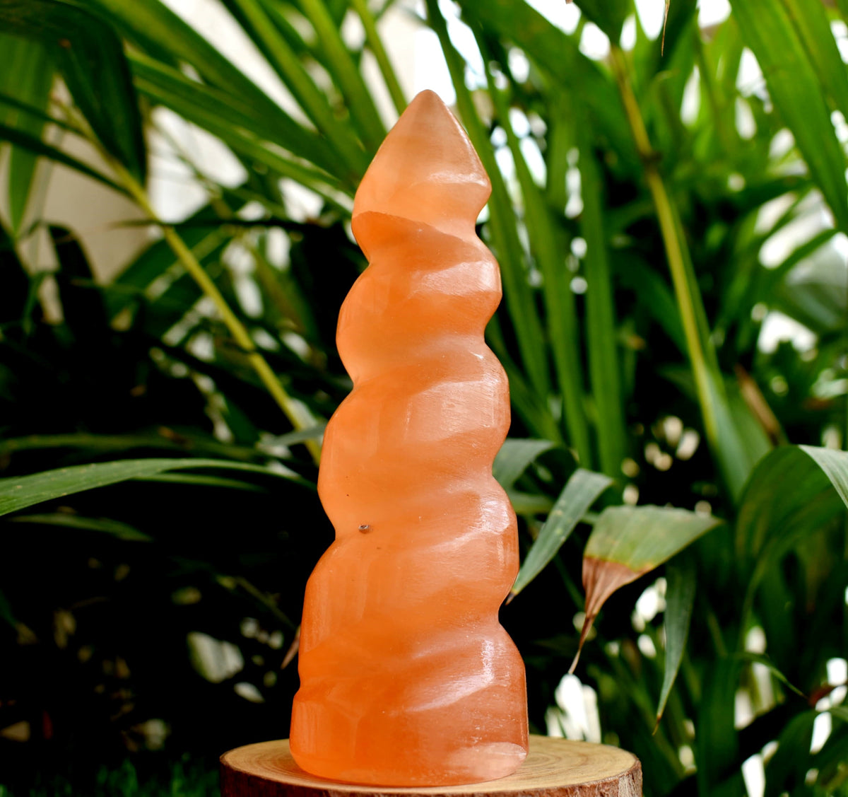 Orange Selenite Spiral Towers, Natural 4" Colored Crystal Swirl Point  DestGlow