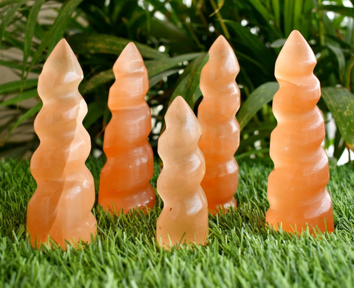 Orange Selenite Spiral Towers, Natural 4" Colored Crystal Swirl Point  DestGlow