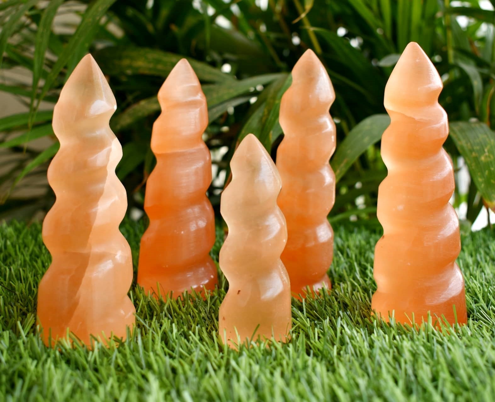 Orange Selenite Spiral Towers, Natural 4" Colored Crystal Swirl Point  DestGlow