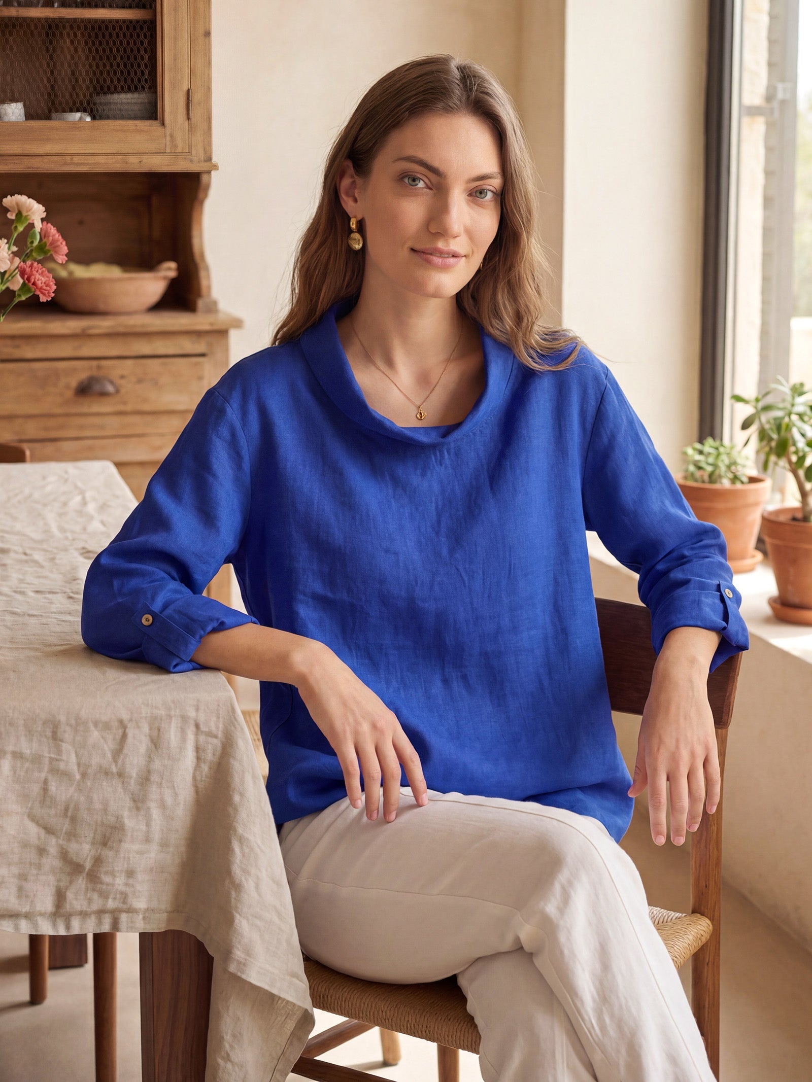 100% Linen Draped Neck Top HOLLIS by LINTICO