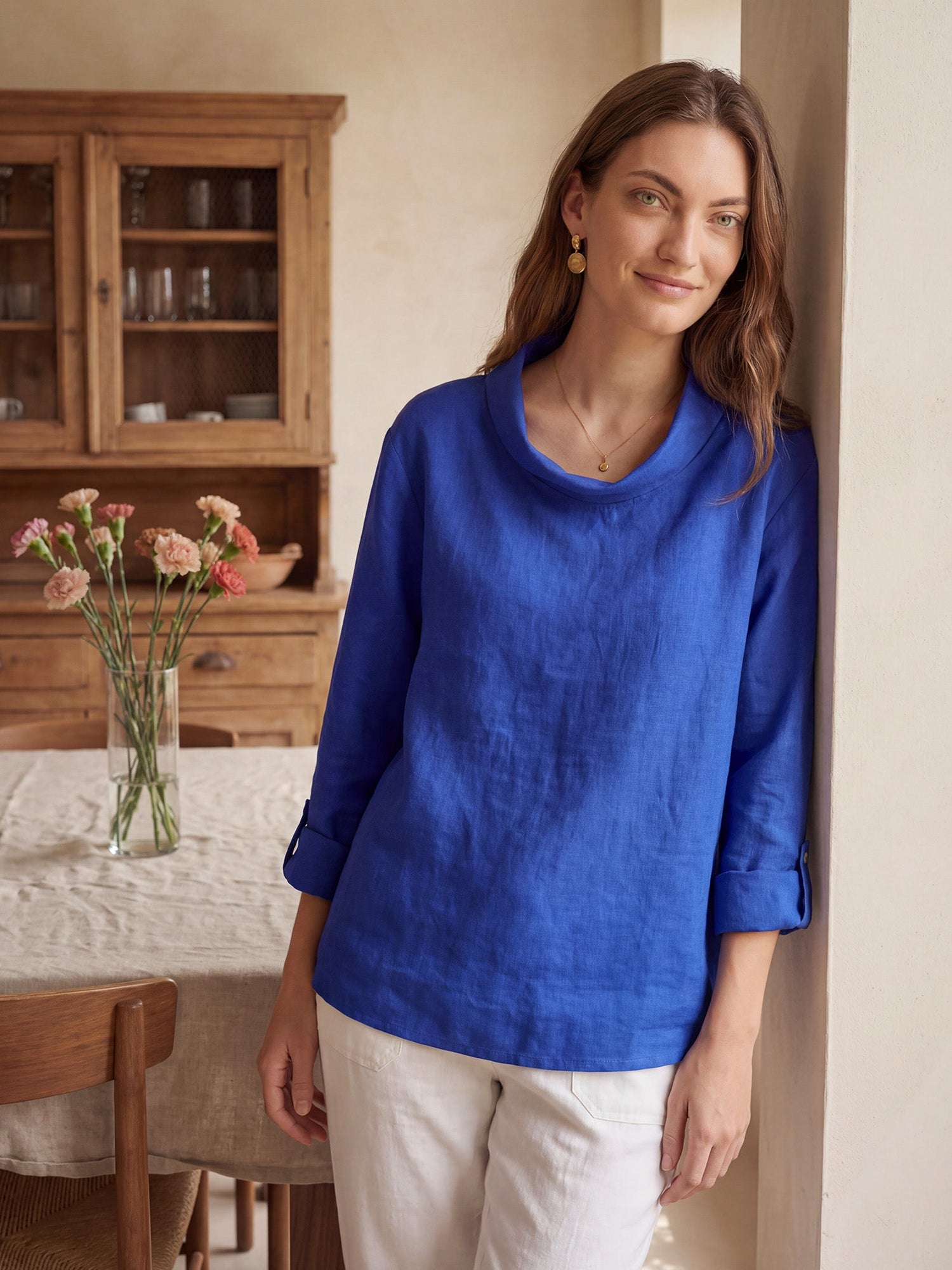 100% Linen Draped Neck Top HOLLIS by LINTICO