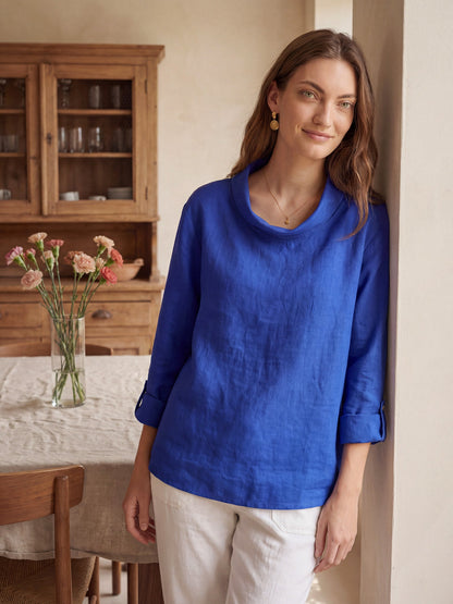100% Linen Draped Neck Top HOLLIS by LINTICO