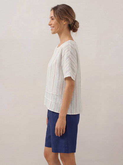 100% Linen Pleated Striped Pullover Top VIA by LINTICO