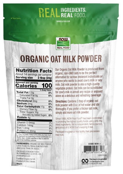 Oat Milk Powder, Organic, NOW by Country Life Natural Foods
