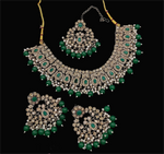 Joban Fashion Green Stone Work Necklace Set