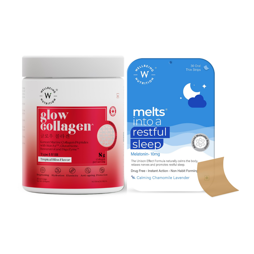 Wellbeing Nutrition Glow Korean Marine Collagen Peptides &amp; Melts Restful Sleep Oral Strips Combo