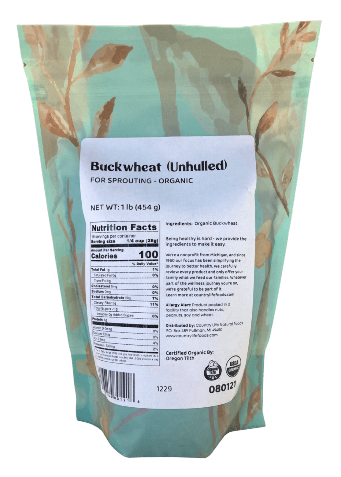 Buckwheat, Unhulled For Sprouting, Organic by Country Life Natural Foods