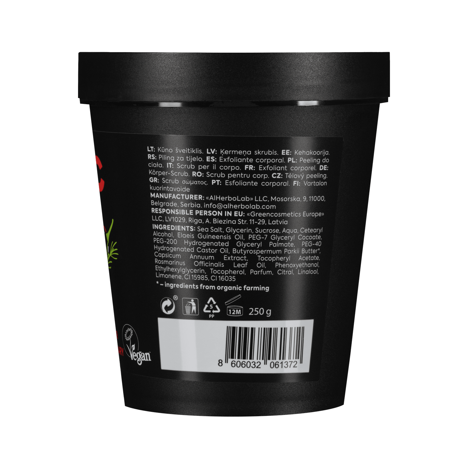 Organic Mimi, Body Scrub Anticellulite Red Pepper &amp; Rosemary, 250 g by Damask Rose