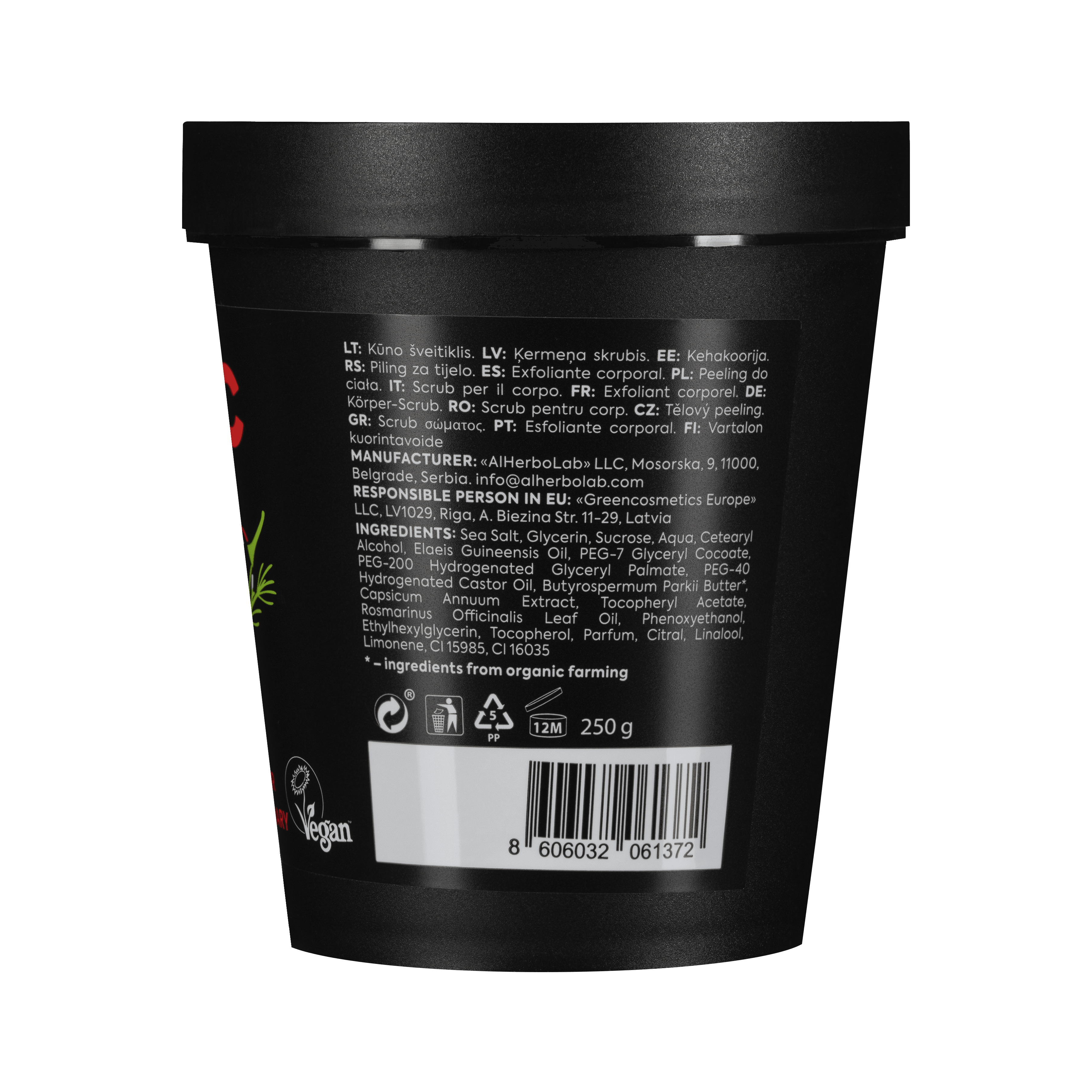 Organic Mimi, Body Scrub Anticellulite Red Pepper &amp; Rosemary, 250 g by Damask Rose