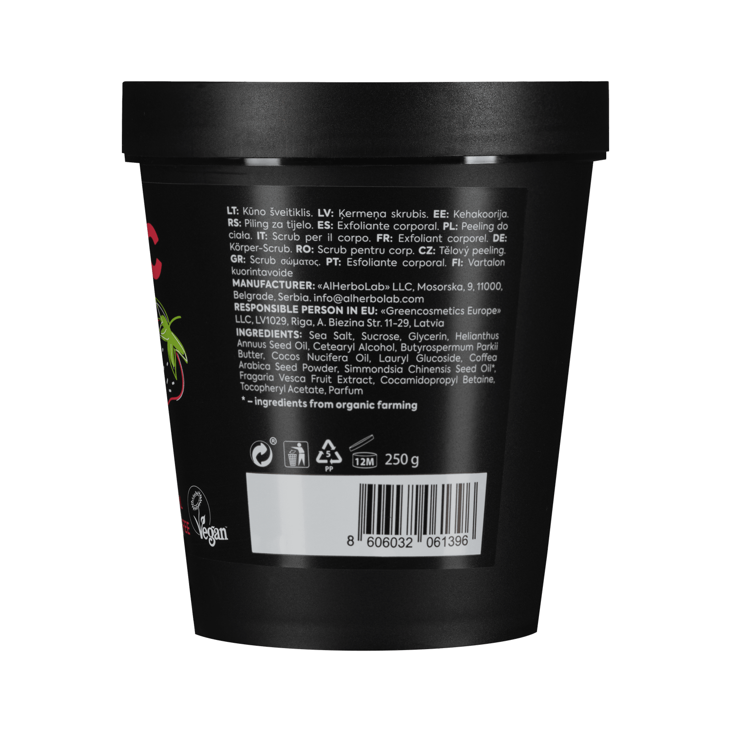 Organic Mimi, Body Scrub Energy Strawberry &amp; Coffee, 250 g by Damask Rose
