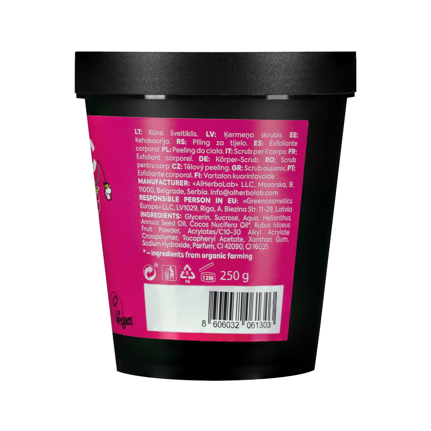 Organic Mimi, Body Scrub Jam Coconut &amp; Raspberry, 250 g by Damask Rose