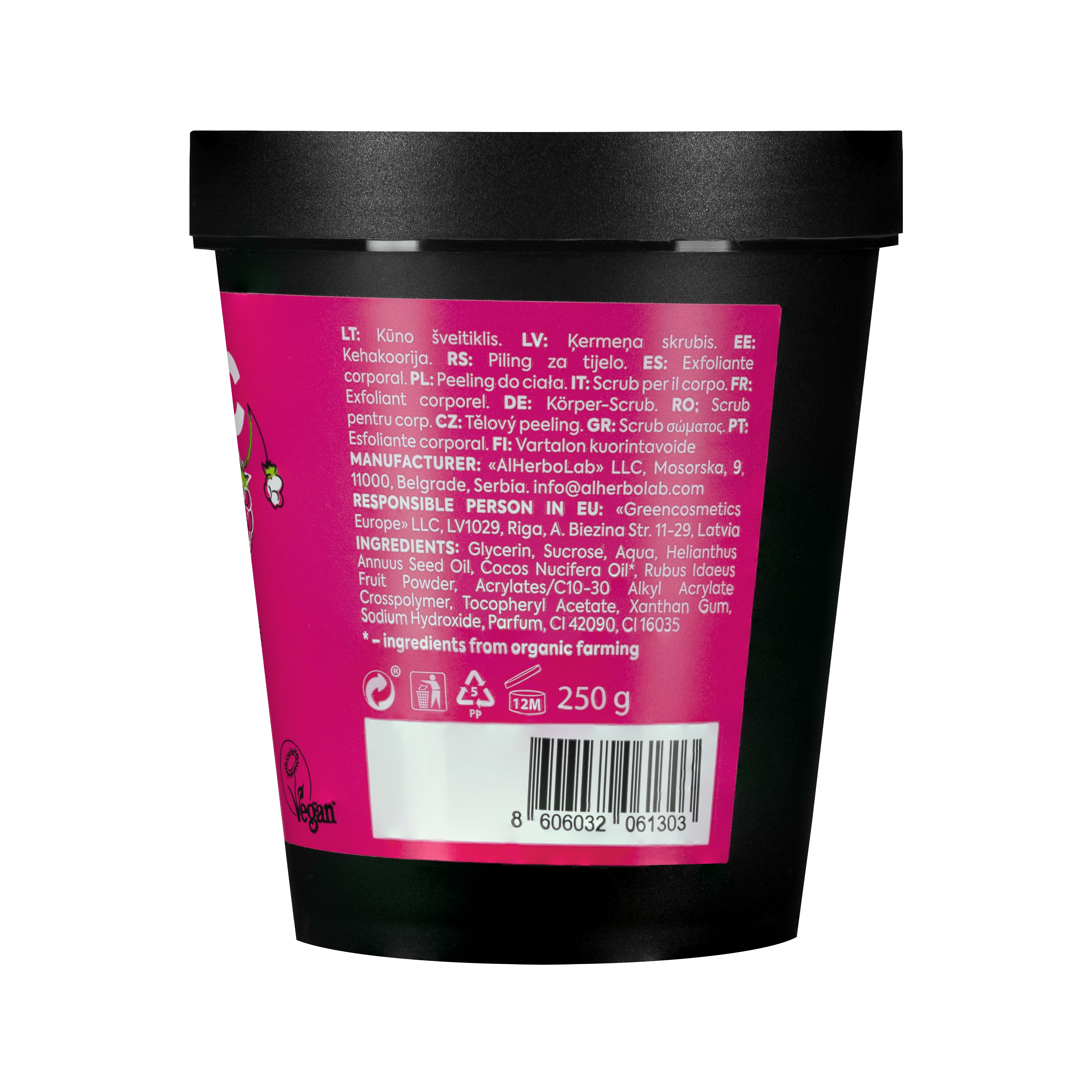 Organic Mimi, Body Scrub Jam Coconut &amp; Raspberry, 250 g by Damask Rose