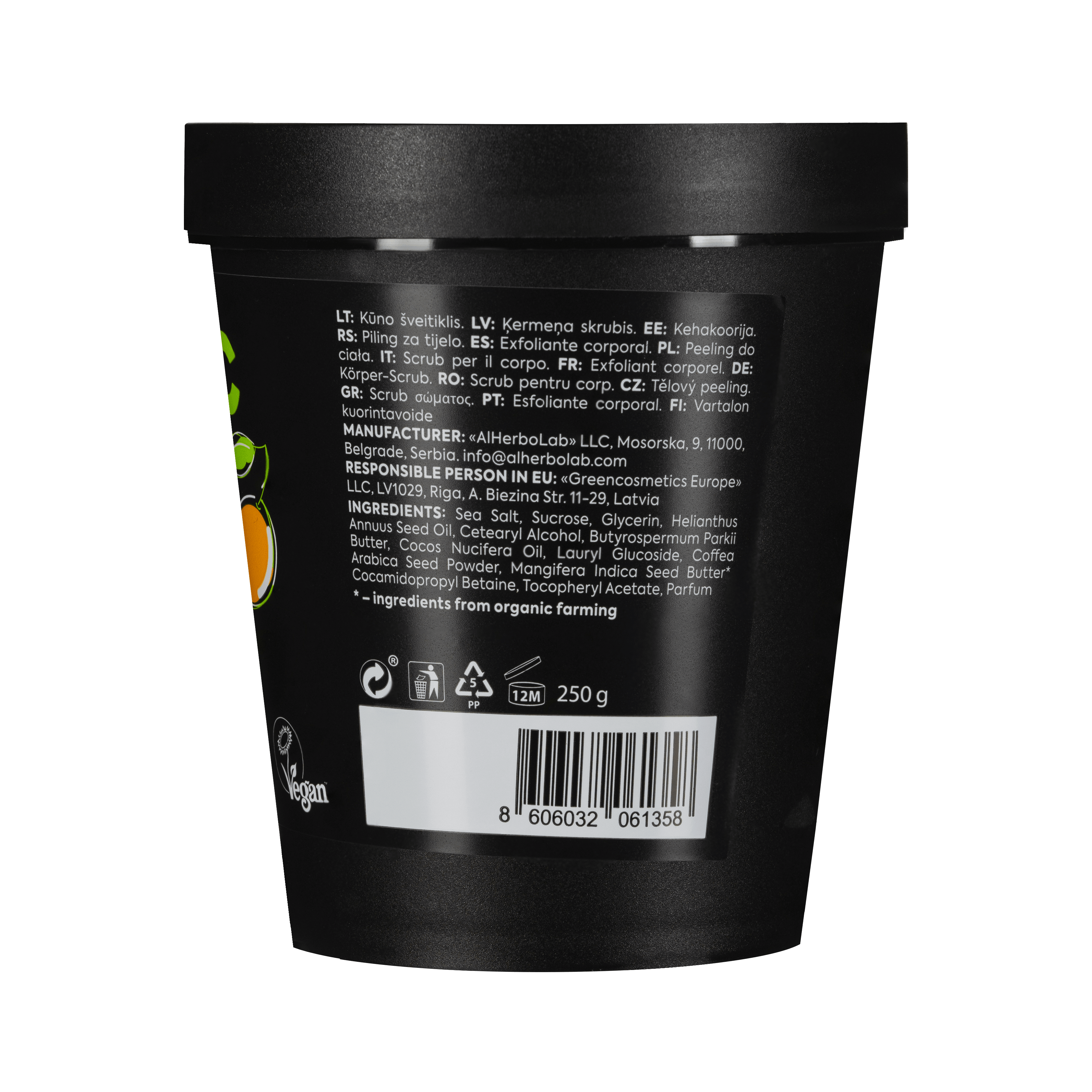 Organic Mimi, Body Scrub Lifting Mango &amp; Coffee, 250 g by Damask Rose