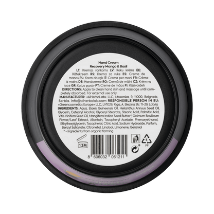 Organic Mimi, Hand Cream Recovery Mango &amp; Basil, 50 ml by Damask Rose