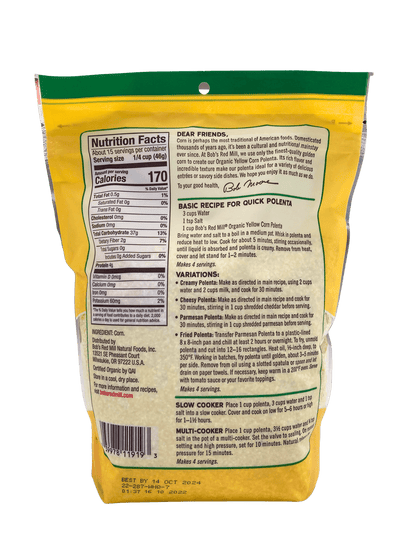 Corn Grits, Yellow, Organic, Polenta, Bob&