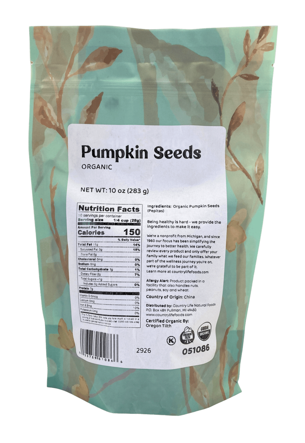 Pepitas (Pumpkin Seeds), Organic by Country Life Natural Foods