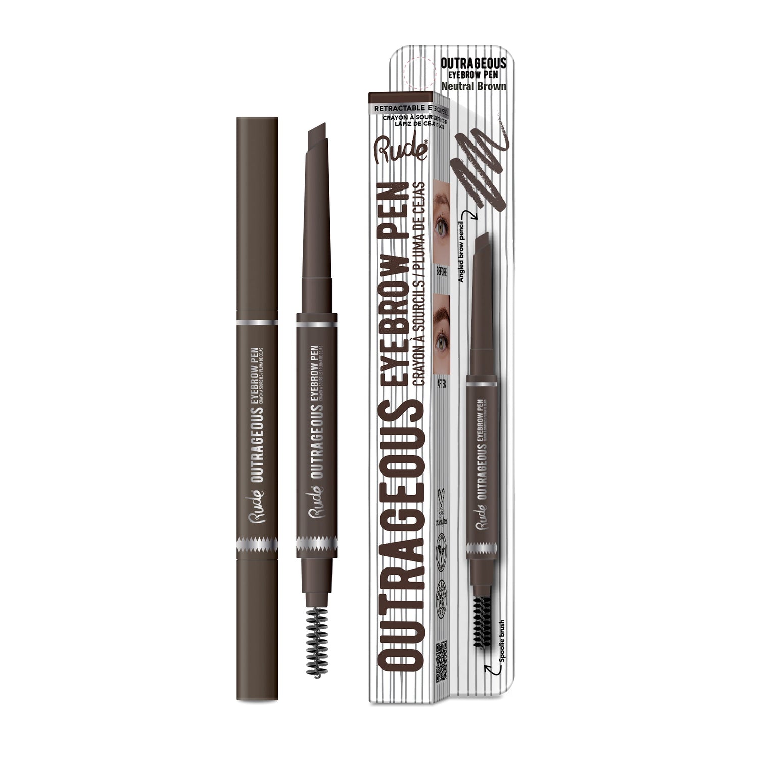 RUDE Outrageous Eyebrow Pen - Neutral Brown - DestGlow