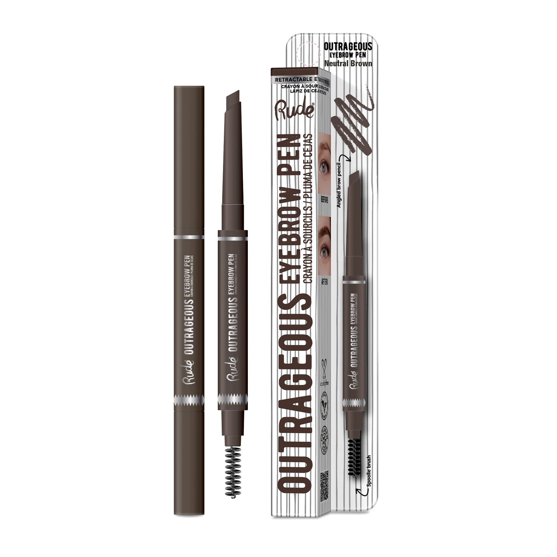 RUDE Outrageous Eyebrow Pen - Neutral Brown - DestGlow
