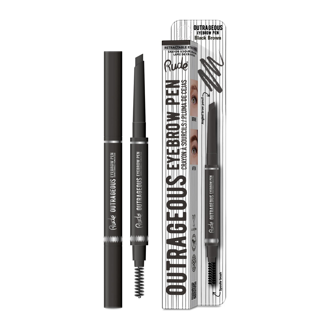 RUDE Outrageous Eyebrow Pen - Black Brown - DestGlow