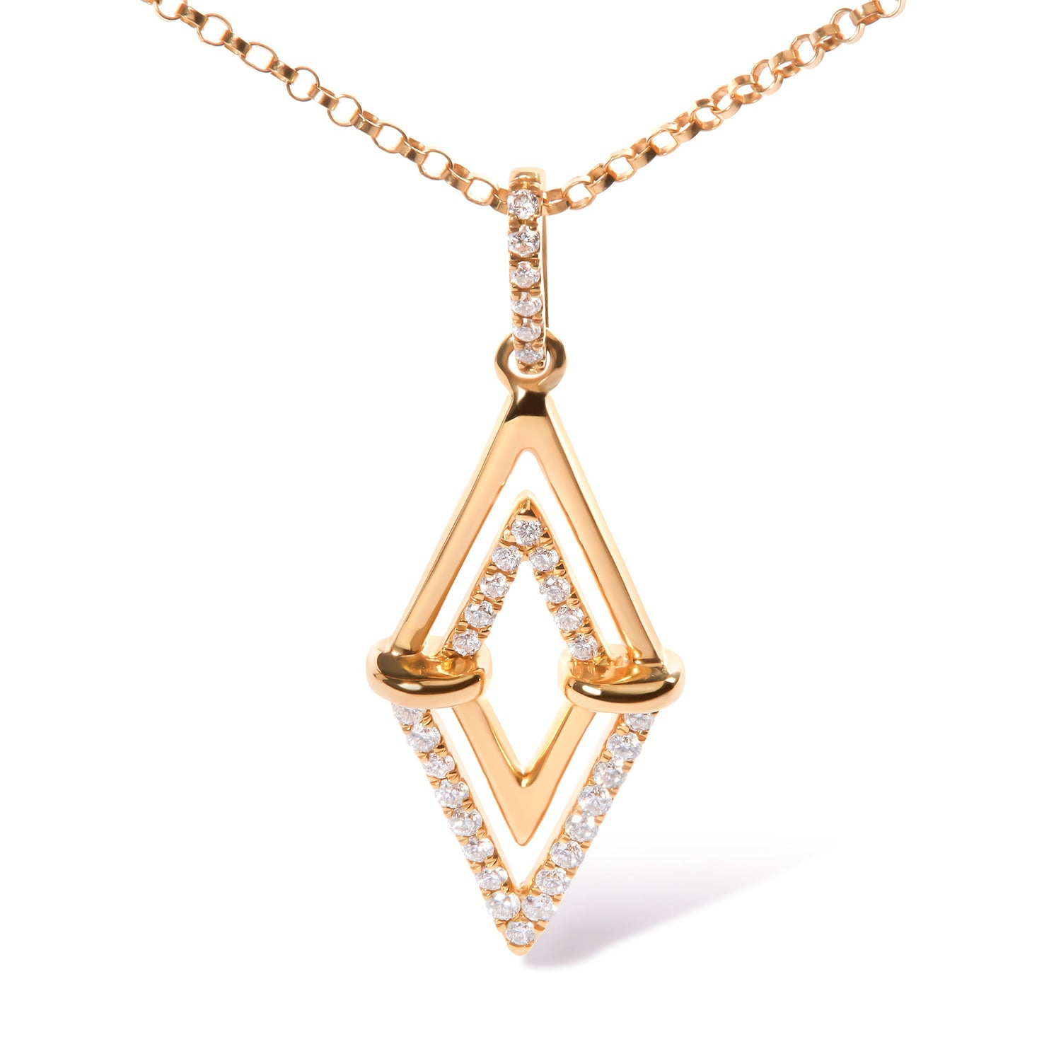 14K Yellow Gold 1/4 Cttw Diamond Double Triangle Geometric 18" Pendant Necklace (G-H Color, SI1-SI2 Clarity) by Bids.com