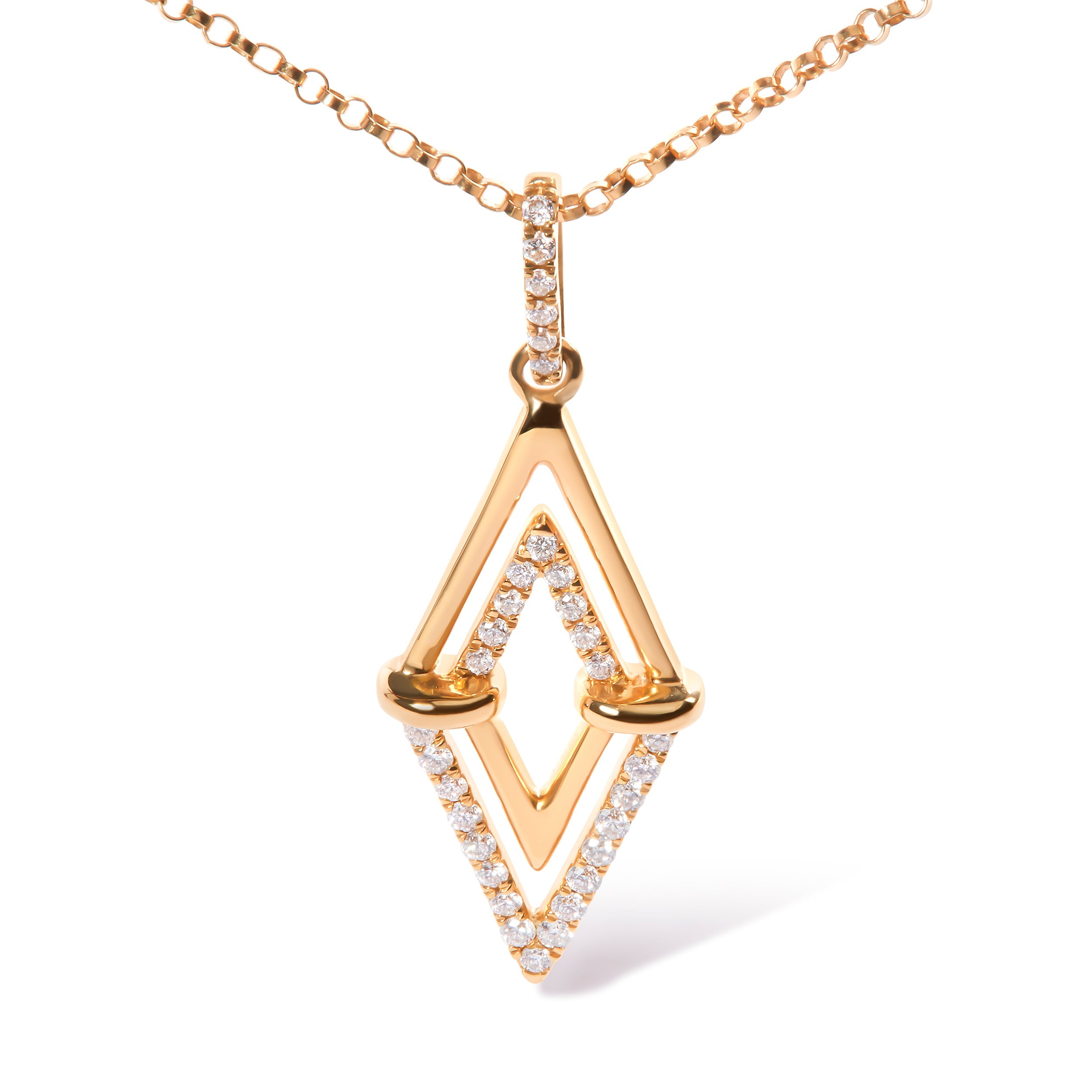 14K Yellow Gold 1/4 Cttw Diamond Double Triangle Geometric 18" Pendant Necklace (G-H Color, SI1-SI2 Clarity) by Bids.com
