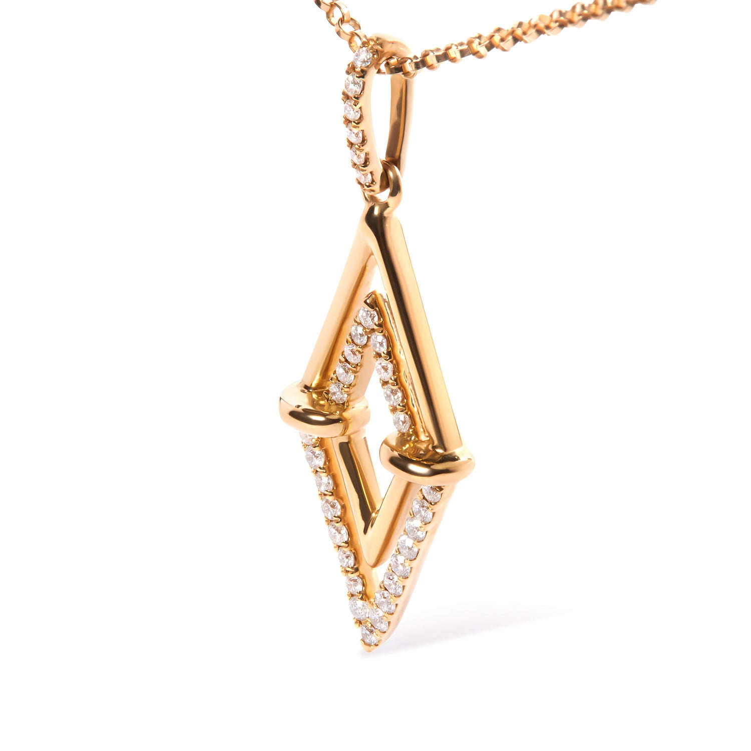 14K Yellow Gold 1/4 Cttw Diamond Double Triangle Geometric 18" Pendant Necklace (G-H Color, SI1-SI2 Clarity) by Bids.com