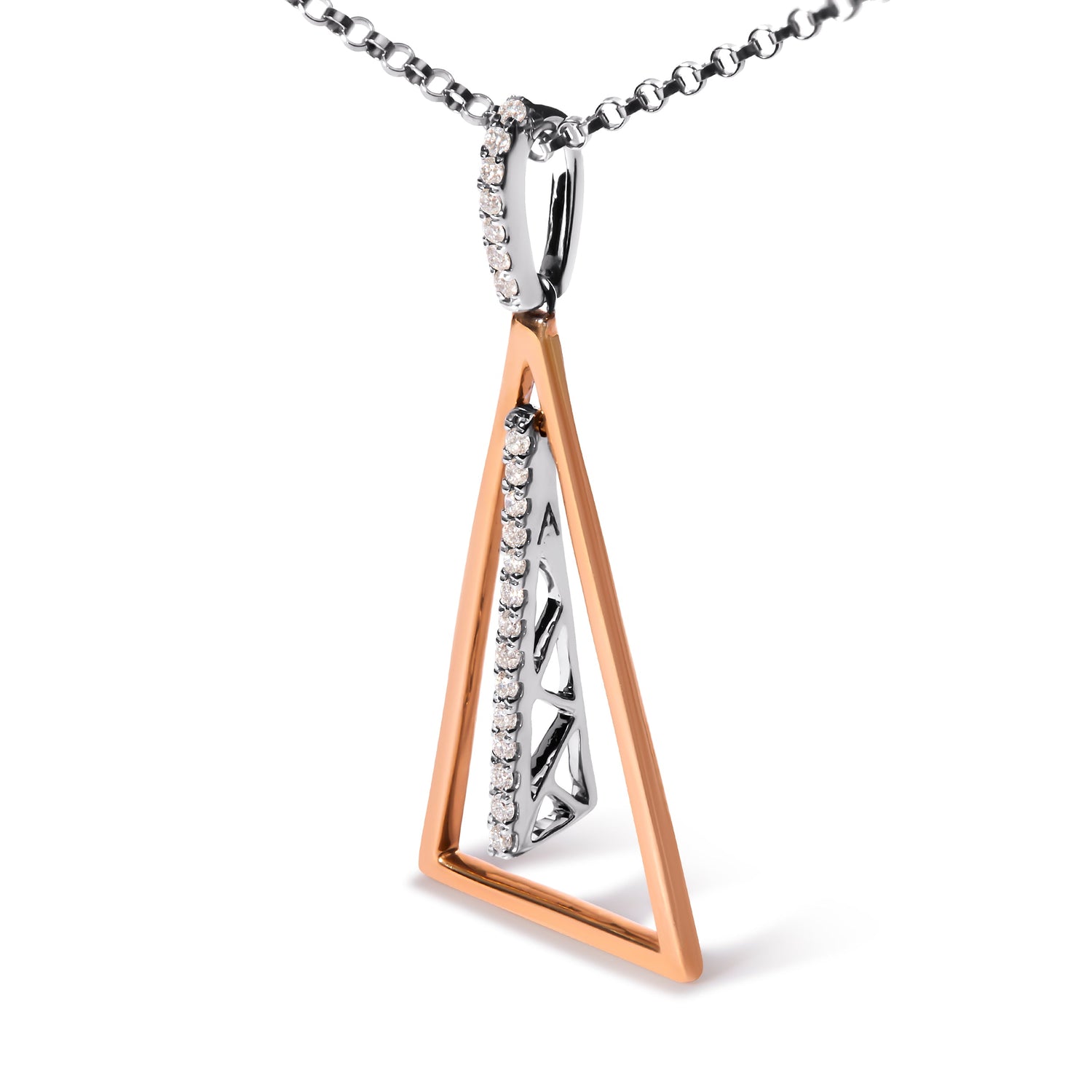 14K Rose and White Gold 1/8 Cttw Diamond Windchime 18" Pendant Necklace (G-H Color, SI1-SI2 Clarity) by Bids.com