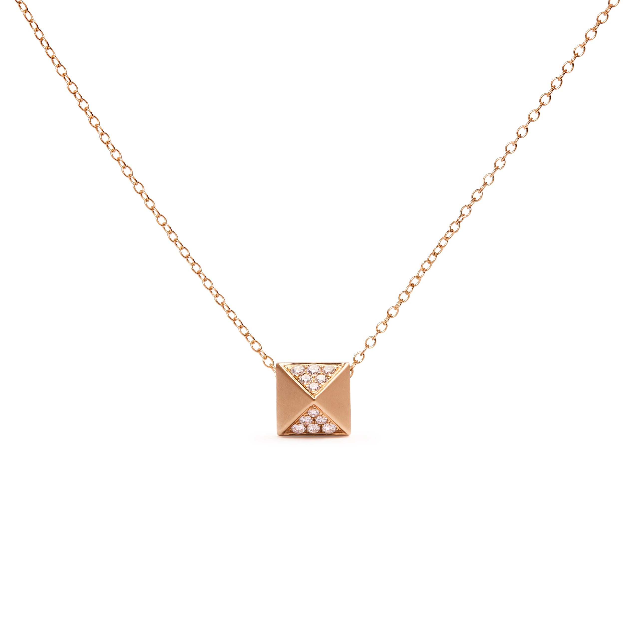14K Yellow Gold 1/4 Cttw Diamond Matte Finished Pyramid Pendant Necklace (G-H Color, SI1-SI2 Clarity) - 18 Inches by Bids.com