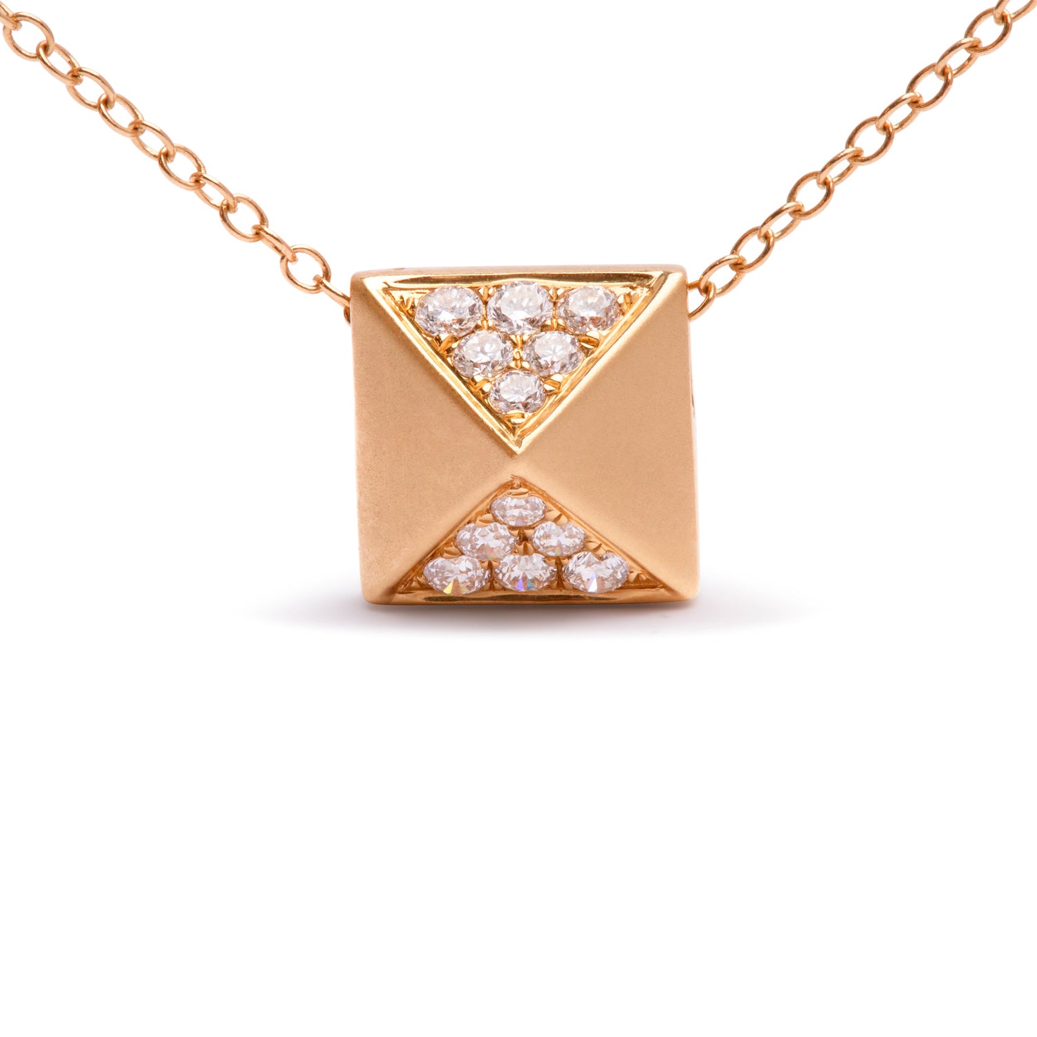 14K Yellow Gold 1/4 Cttw Diamond Matte Finished Pyramid Pendant Necklace (G-H Color, SI1-SI2 Clarity) - 18 Inches by Bids.com