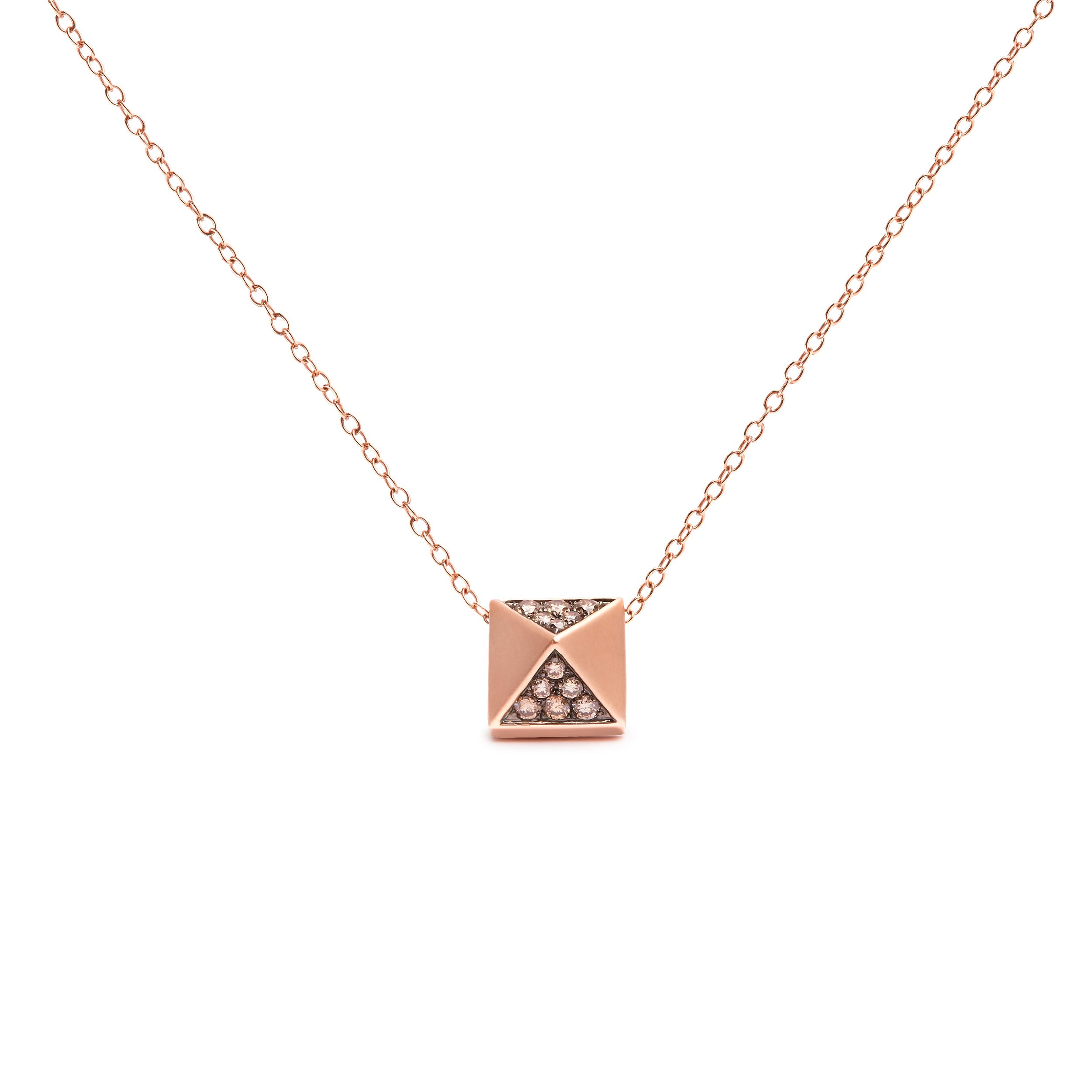 14K Rose Gold 1/4 Cttw Brown Diamond Matte Finished Pyramid Pendant Necklace (Brown Color, SI1-SI2 Clarity) - 18" Inches by Bids.com