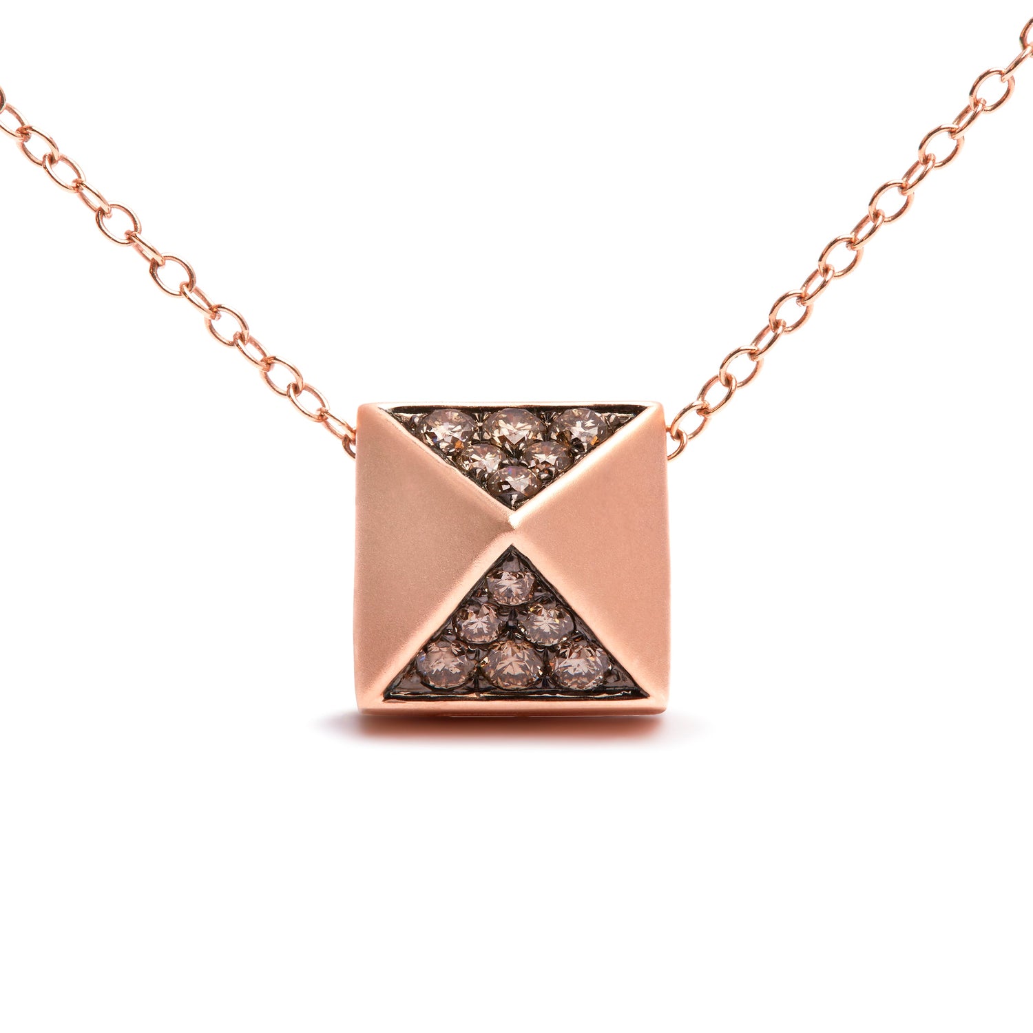 14K Rose Gold 1/4 Cttw Brown Diamond Matte Finished Pyramid Pendant Necklace (Brown Color, SI1-SI2 Clarity) - 18" Inches by Bids.com