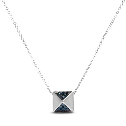 14K White Gold 1/4 Cttw Treated Blue Diamond Matte Finished Pyramid Pendant Necklace (Blue Color, SI1-SI2 Clarity) - 18" Inches by Bids.com