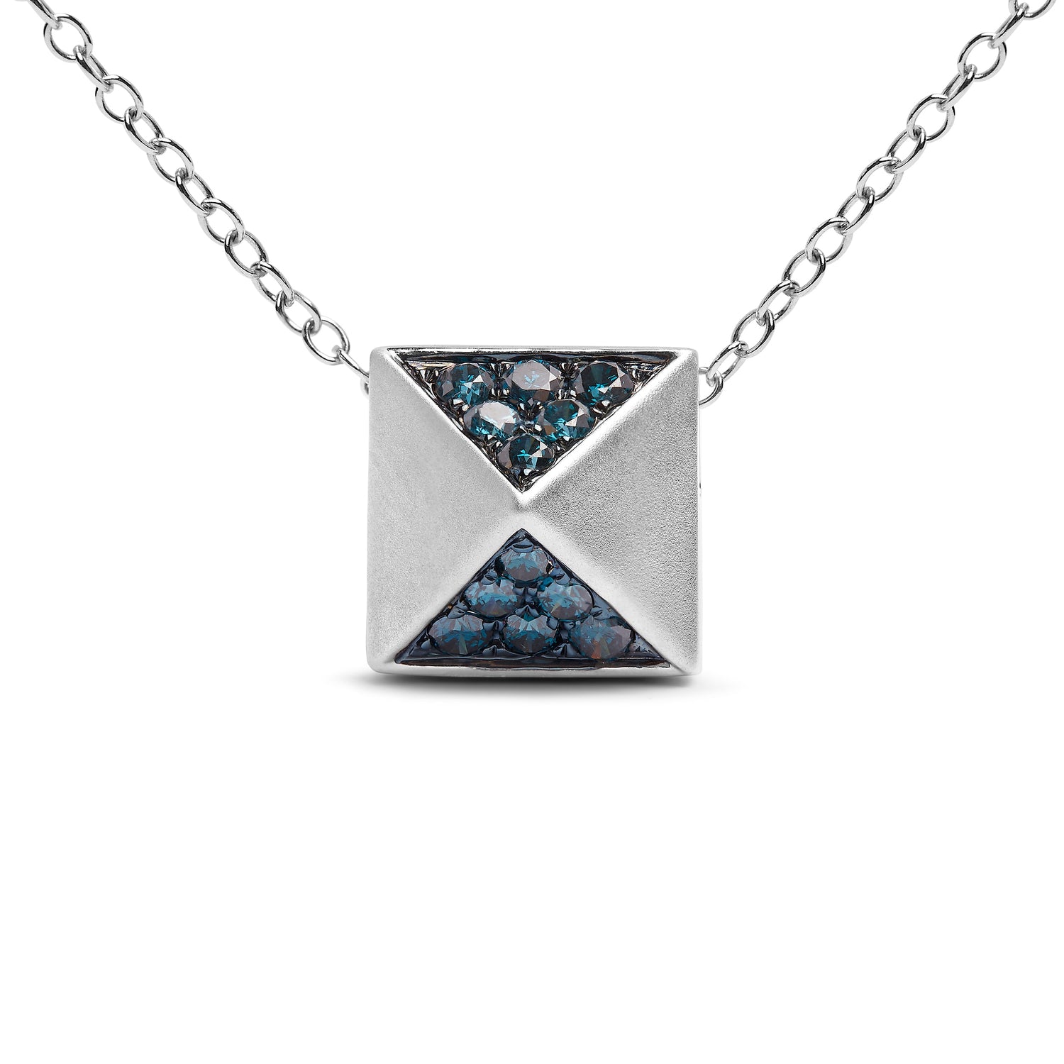 14K White Gold 1/4 Cttw Treated Blue Diamond Matte Finished Pyramid Pendant Necklace (Blue Color, SI1-SI2 Clarity) - 18" Inches by Bids.com