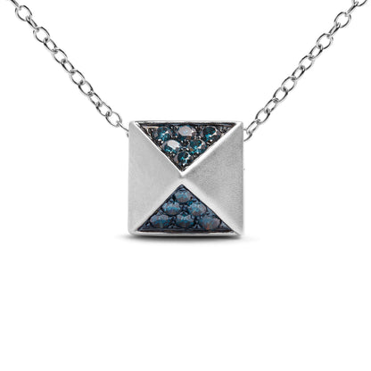 14K White Gold 1/4 Cttw Treated Blue Diamond Matte Finished Pyramid Pendant Necklace (Blue Color, SI1-SI2 Clarity) - 18" Inches by Bids.com